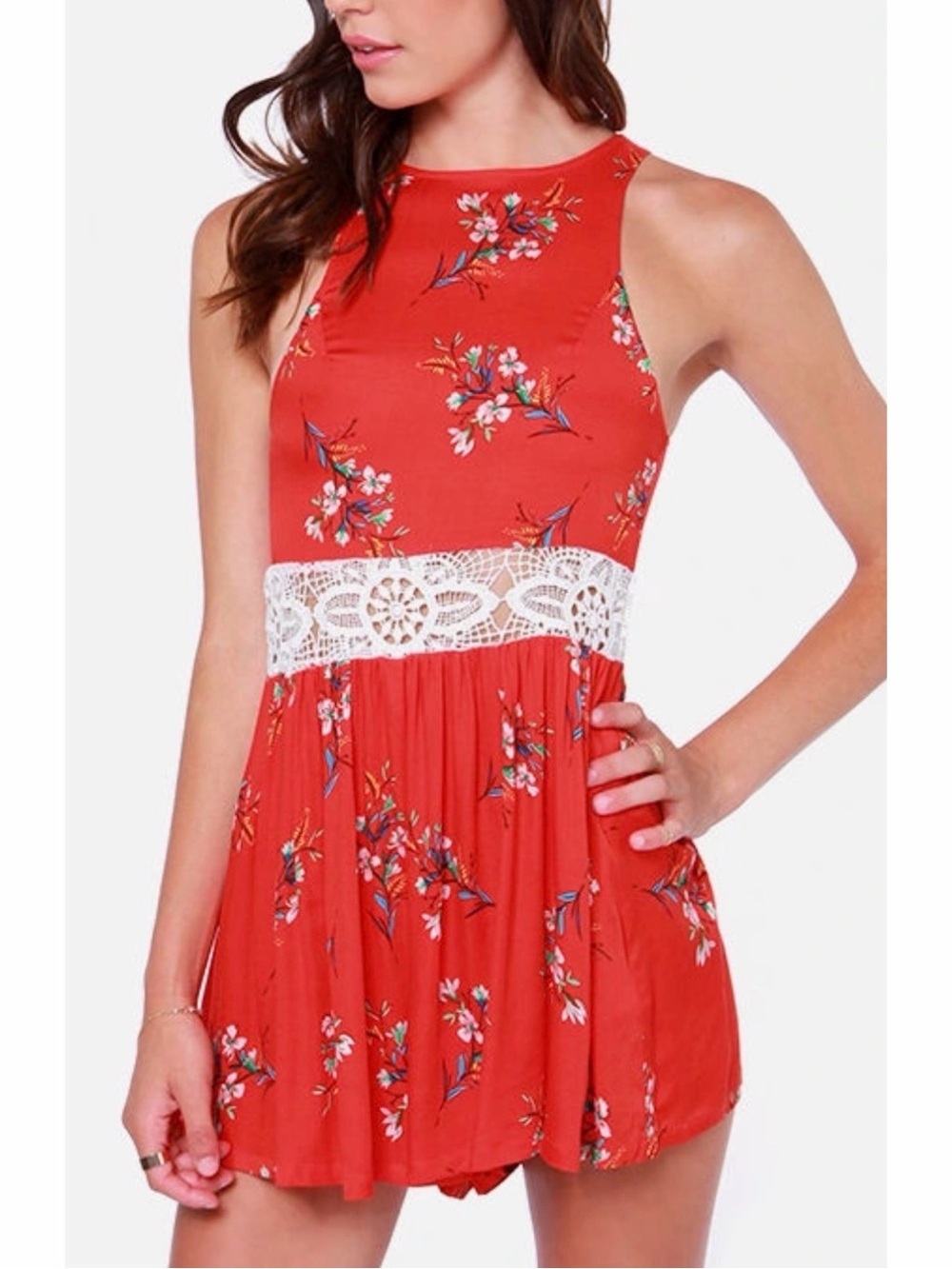 Mink Pink Flower Posy Red Floral Print Romper